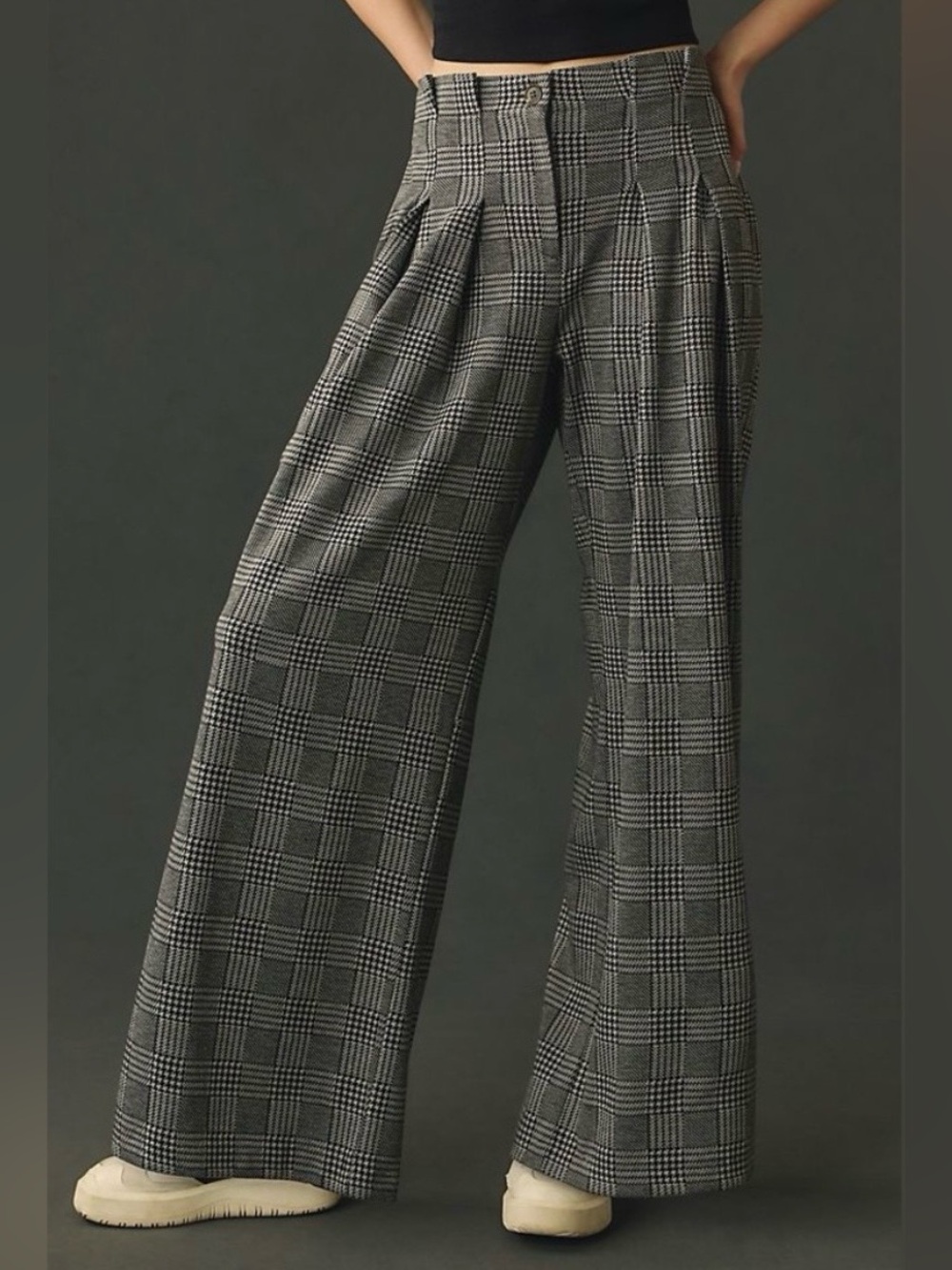 Anthropologie Maeve The Avery Houndstooth Plaid Pleats Wide-Leg Trousers Size 0